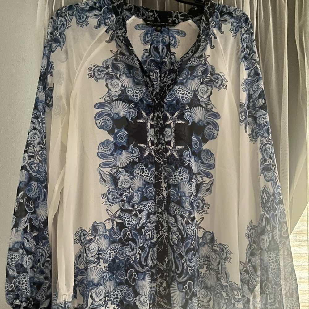 WHBM Blue and White Floral Top Size Medium